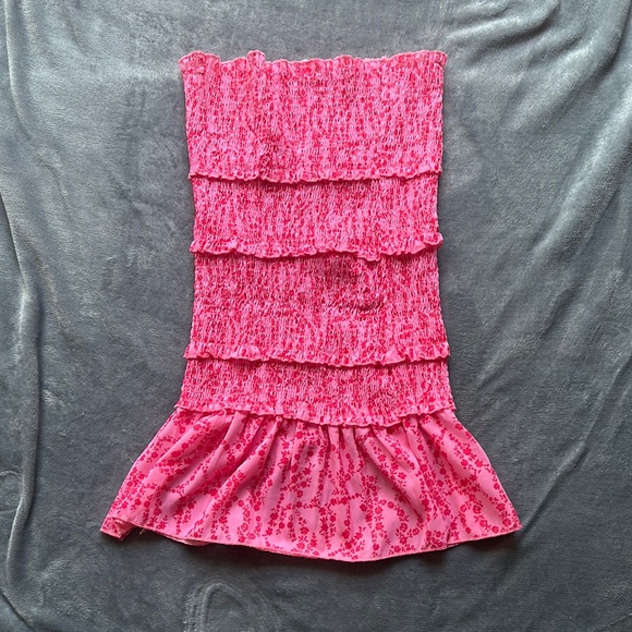 Pink Strapless Ruffle Swim Cover Up - Picture 2 of 2
